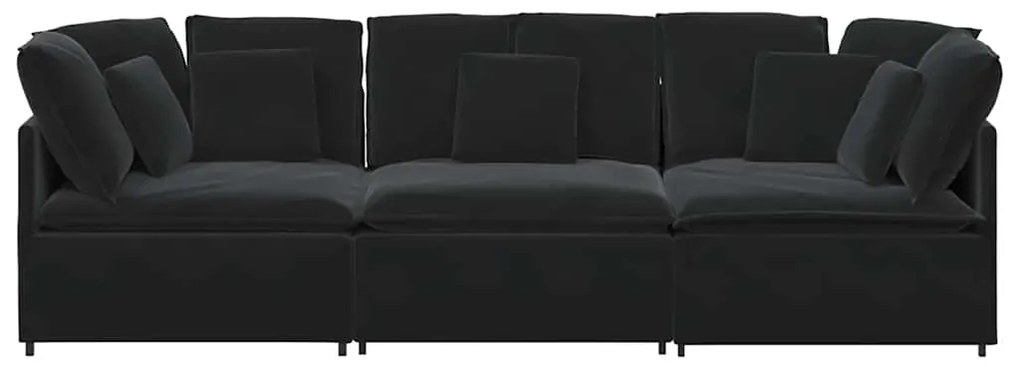 Sofá modular com almofadas veludo preto