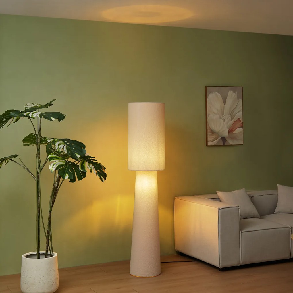 Candeeiro de pé Japandi bege tecido teddy 2-luzes - Trompet