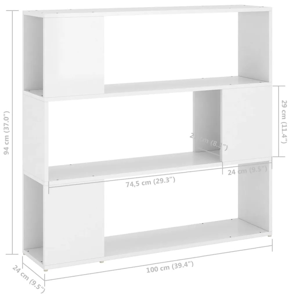 Estante/divisória 100x24x94 cm branco brilhante