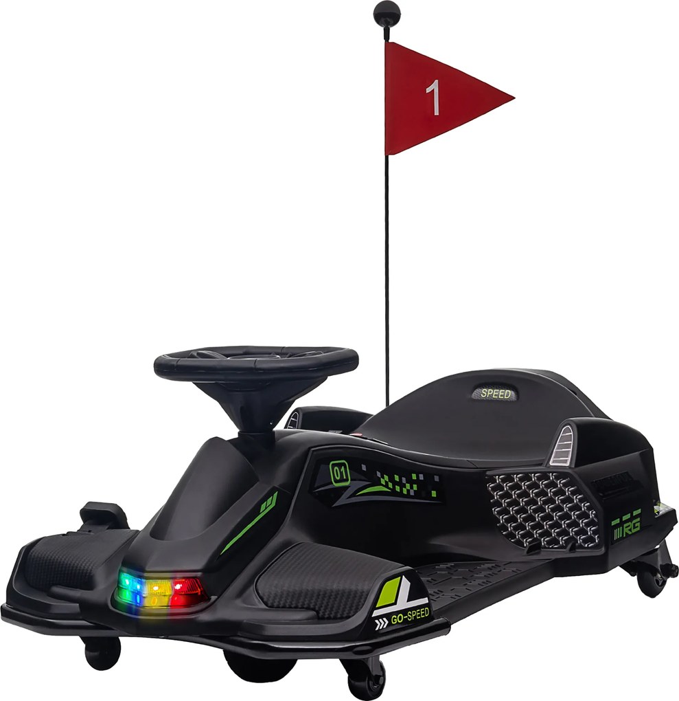 Kart elétrico para crianças de 12 V, karting infantil, velocidade regulável entre 3 e 8 km/h, modo de derrapagem, 90 x 53 x 99 cm, preto