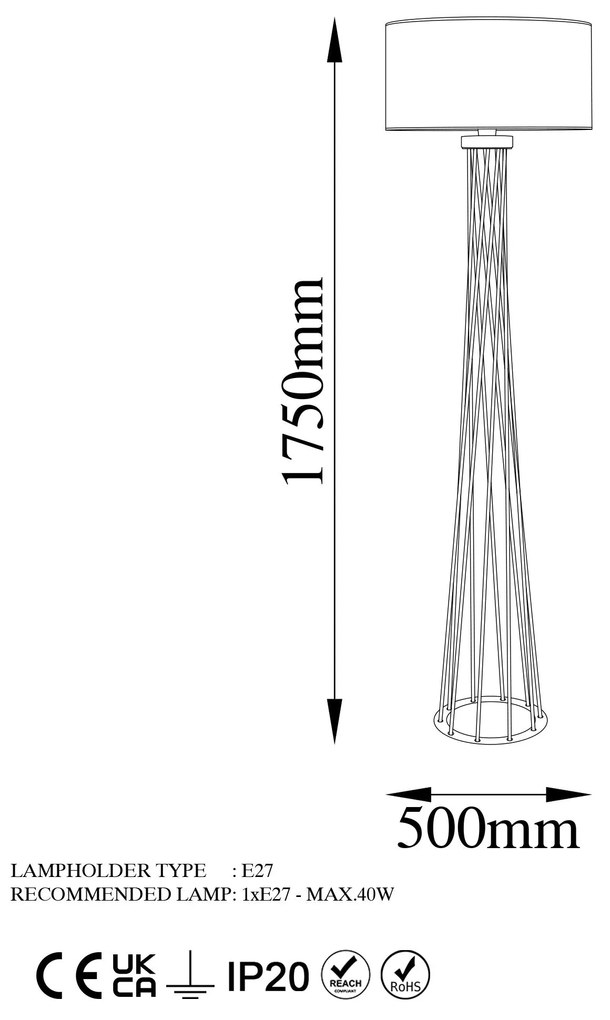 Lâmpada de Pé Tall – Castanha – 50x175x50 cm
