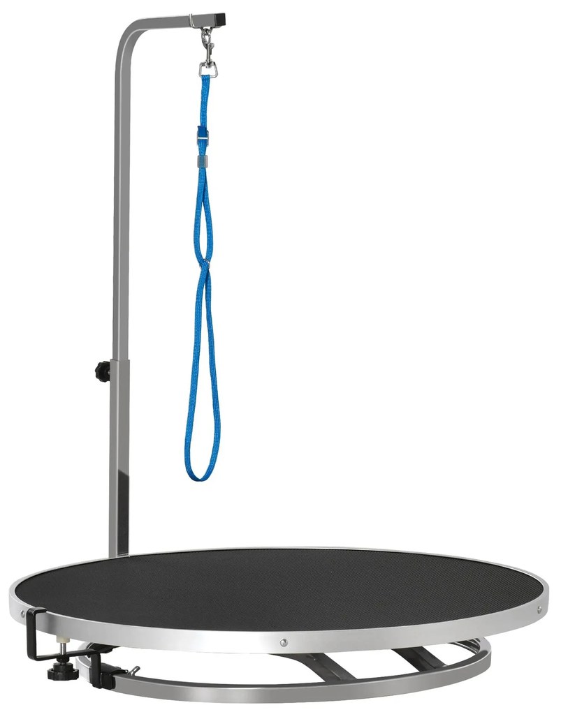 PawHut Mesa de tosquia para Animais de Estimação com Base Giratória Suporte Ajustável de 46-72cm Aço Inoxidável com Correia Ø65x10cm | Aosom Portugal