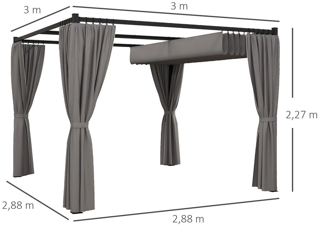 Pérgola de Jardim 3x3 m Pérgola para Exterior com Teto e Paredes Later