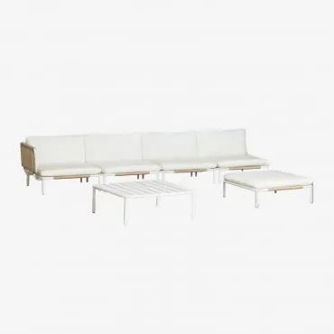 Conjunto De Jardim Com Sofá Modular De Canto De 4 Peças, Mesa De Centro E Puff Em Aço Roubly Beige De Amêndoa - Sklum