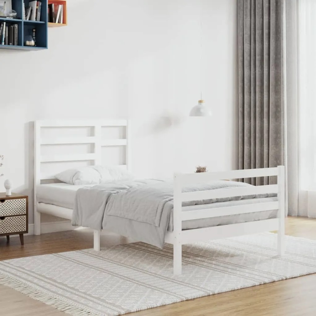 Estrutura de cama 100x200 cm madeira maciça branco