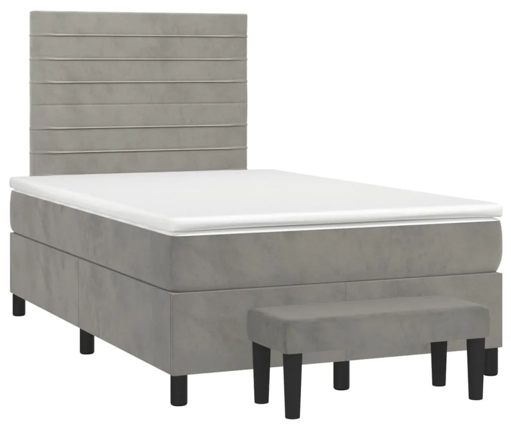 Cama boxspring c/ colchão 120x200 cm veludo cinzento-claro