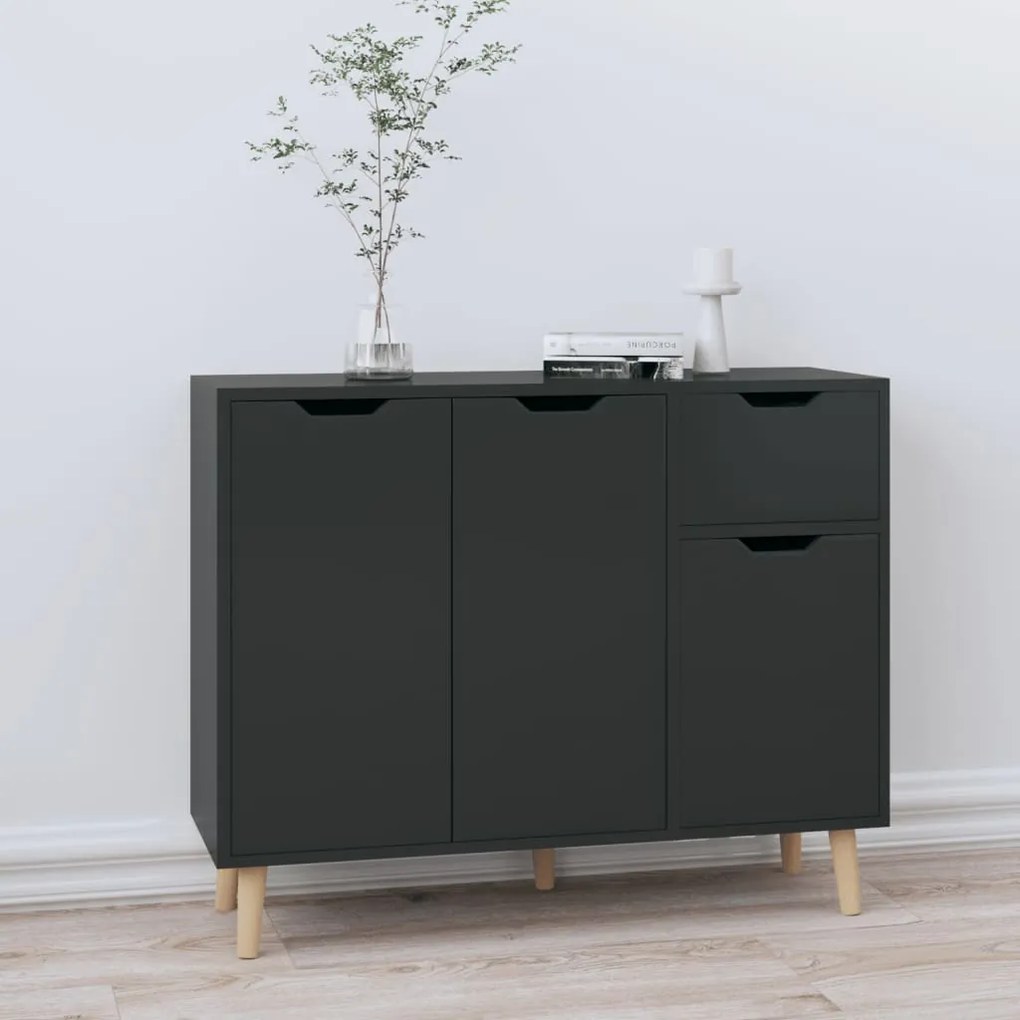vidaXL Aparador 90x30x72 cm derivados de madeira preto brilhante