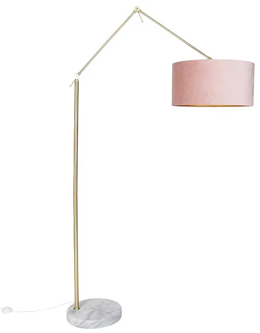 Candeeiro de pé moderno dourado com abajur de veludo rosa 50 cm - Editor Moderno