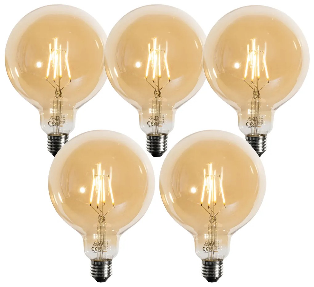 Conjunto de 5 lâmpadas LED E27 reguláveis em 3 passos douradas G125 4W 450 lm 2700K