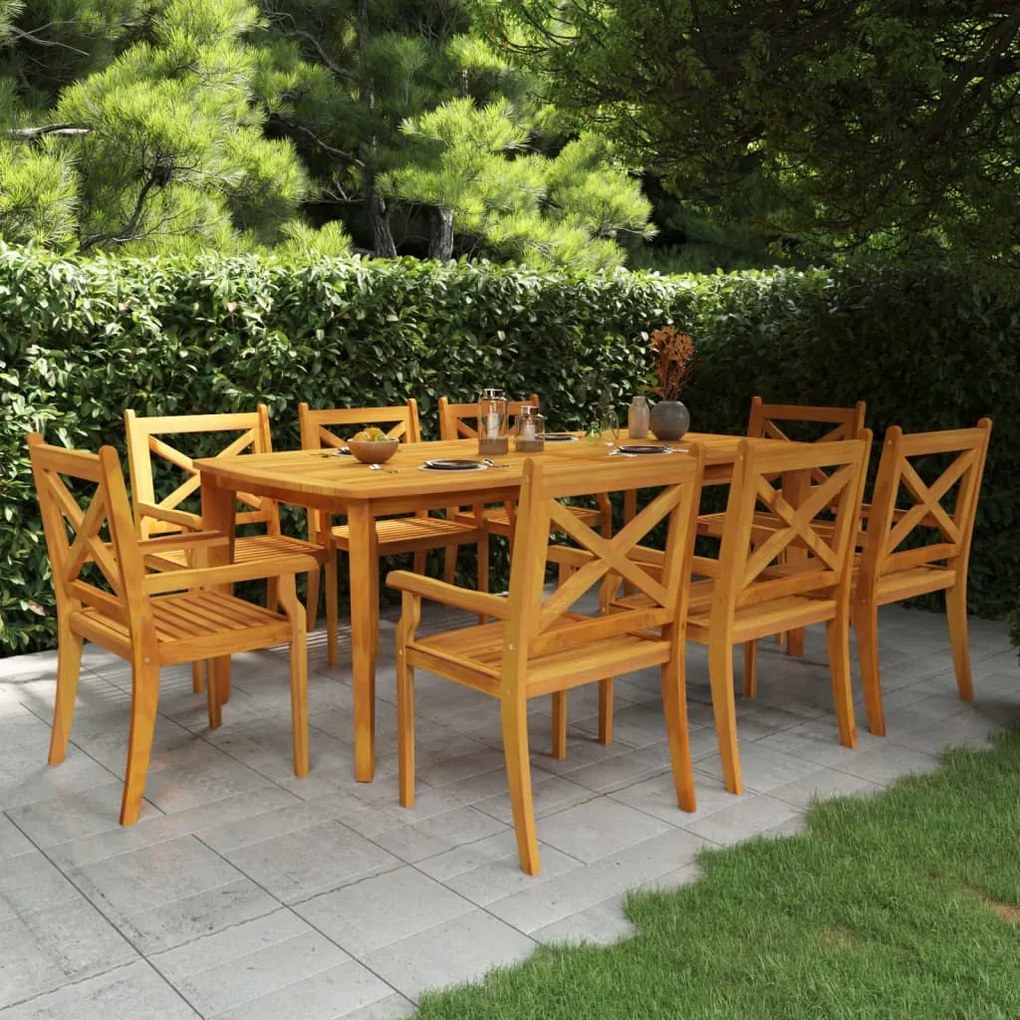 9 pcs conjunto de jantar para jardim madeira de acácia maciça