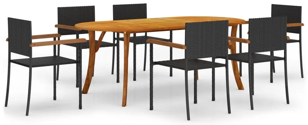 vidaXL 7 pcs conjunto de jantar para jardim preto