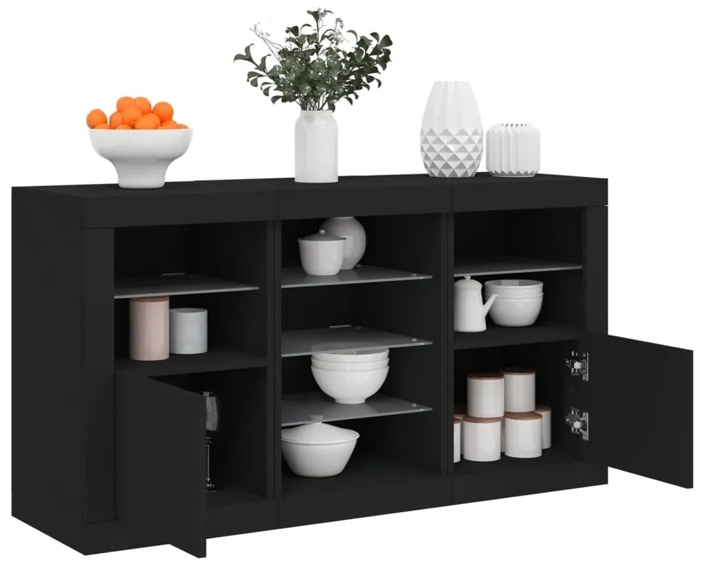Aparador com luzes LED 123x37x67 cm preto