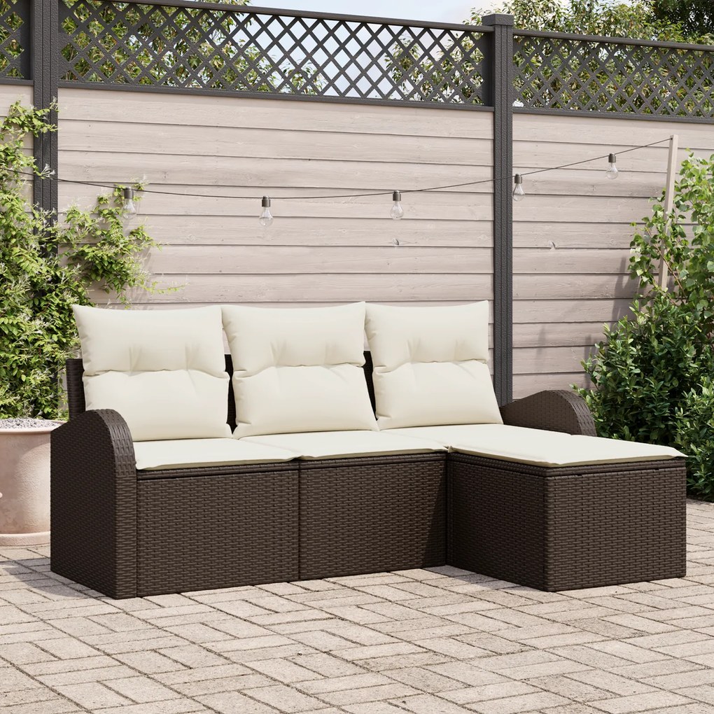 Conjunto de Sofá de Jardim vidaXL de 4 peças com Almofadas Castanho Ra