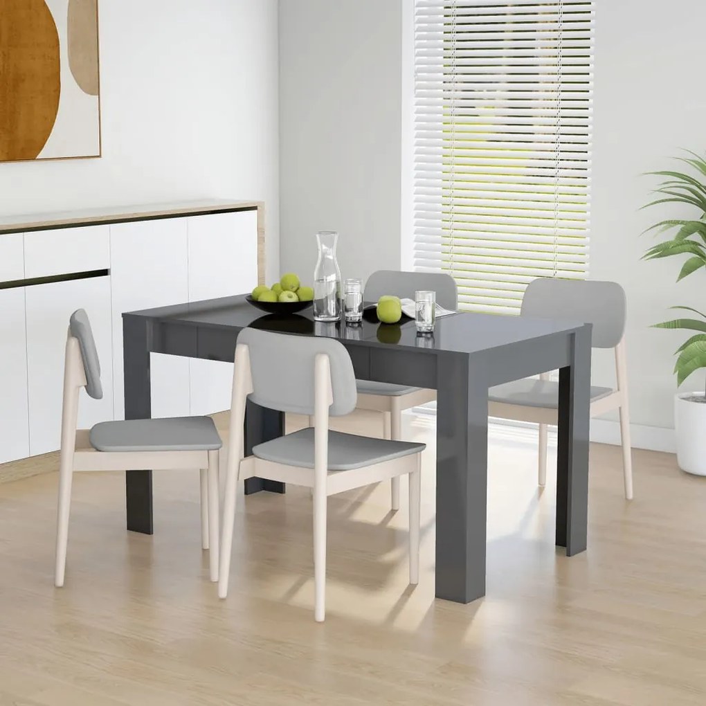 vidaXL Mesa de jantar 140x74,5x76 cm contraplacado cinzento brilhante