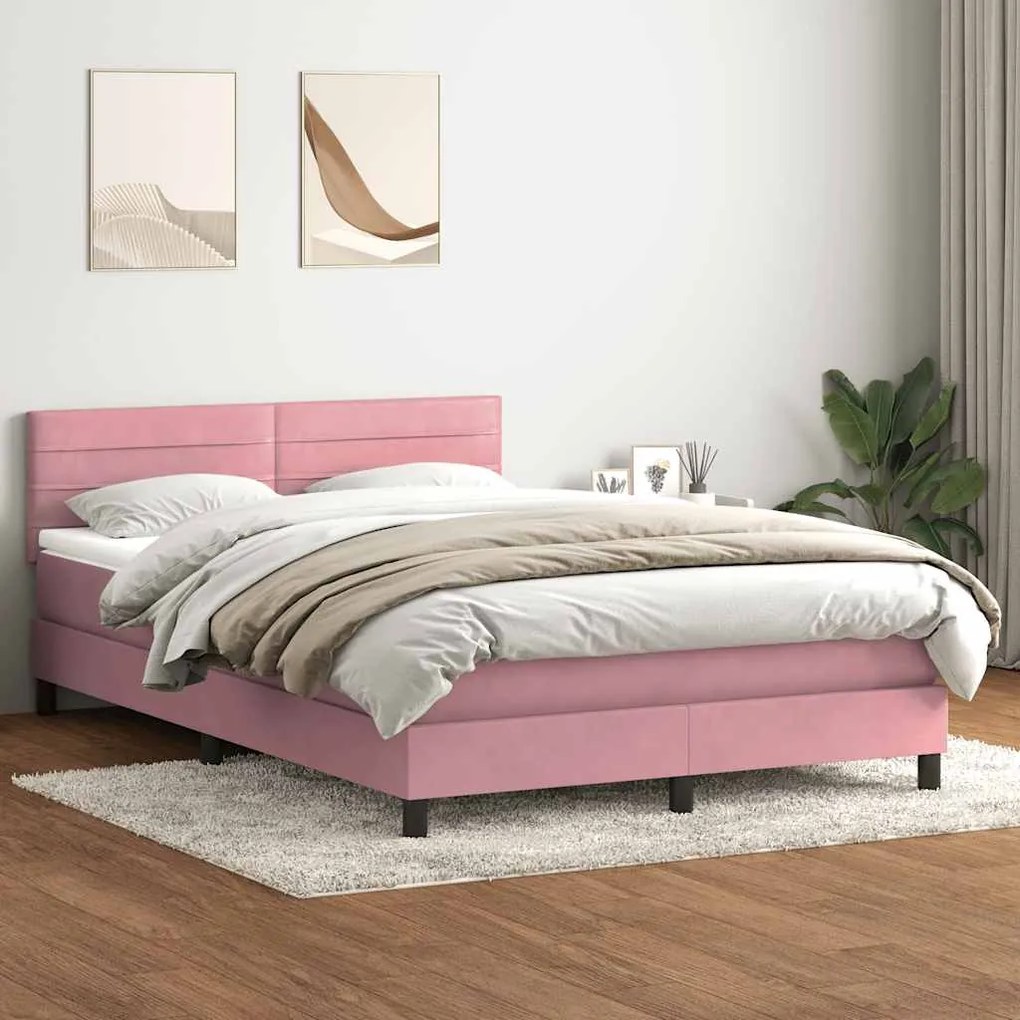 vidaXL Cama com molas/colchão 140x220 cm veludo rosa