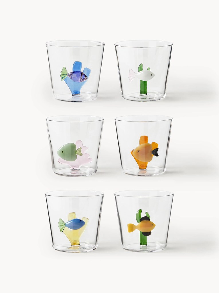 Copos em borosilicato artesanais Marine Garden, conjunto de 6