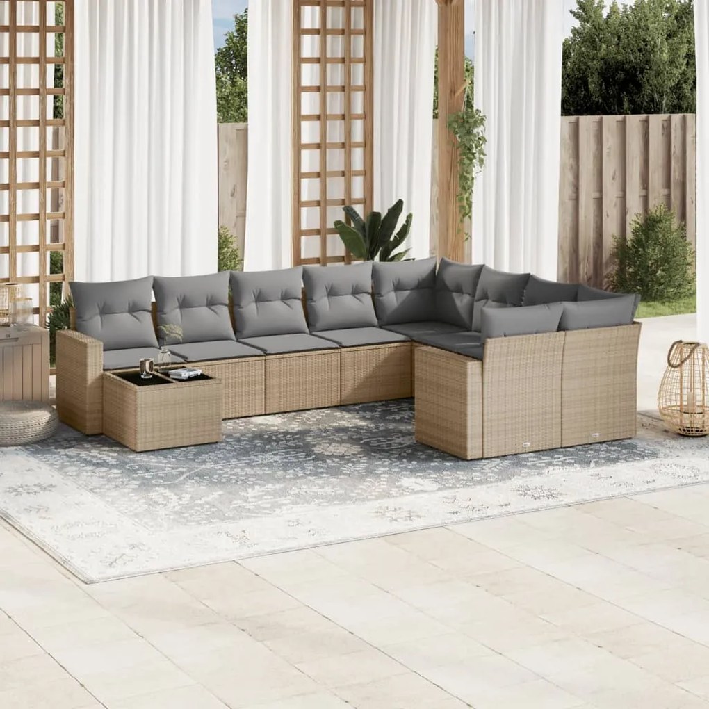 vidaXL 10 pcs conjunto de sofás p/ jardim com almofadões vime PE bege