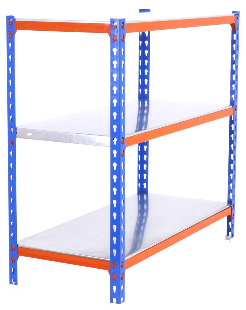 Estante com 3 Prateleiras METÁLICA SIMONCLICK PLUS 3/500 900 AZUL/LARANJA/GALVANIZADA Capacidade P/ prateleira 180 Kg Dimensões 900x1000x500 mm
