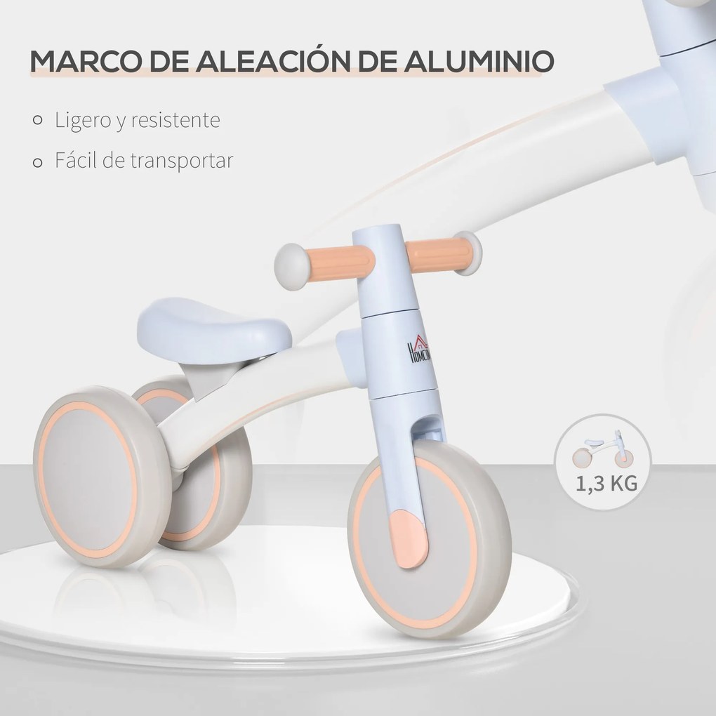 HOMCOM Bicicleta sem Pedais para Crianças de 1-3 Anos Bicicleta de Equilíbrio com 3 Rodas Silenciosas Carro Andador de Bebé 60x24x37cm Azul