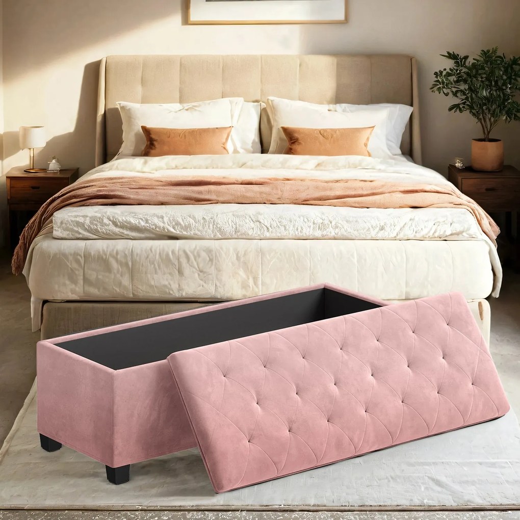 Banco com espaço de arrumação 40 x 110 x 40 cm rosa pastel