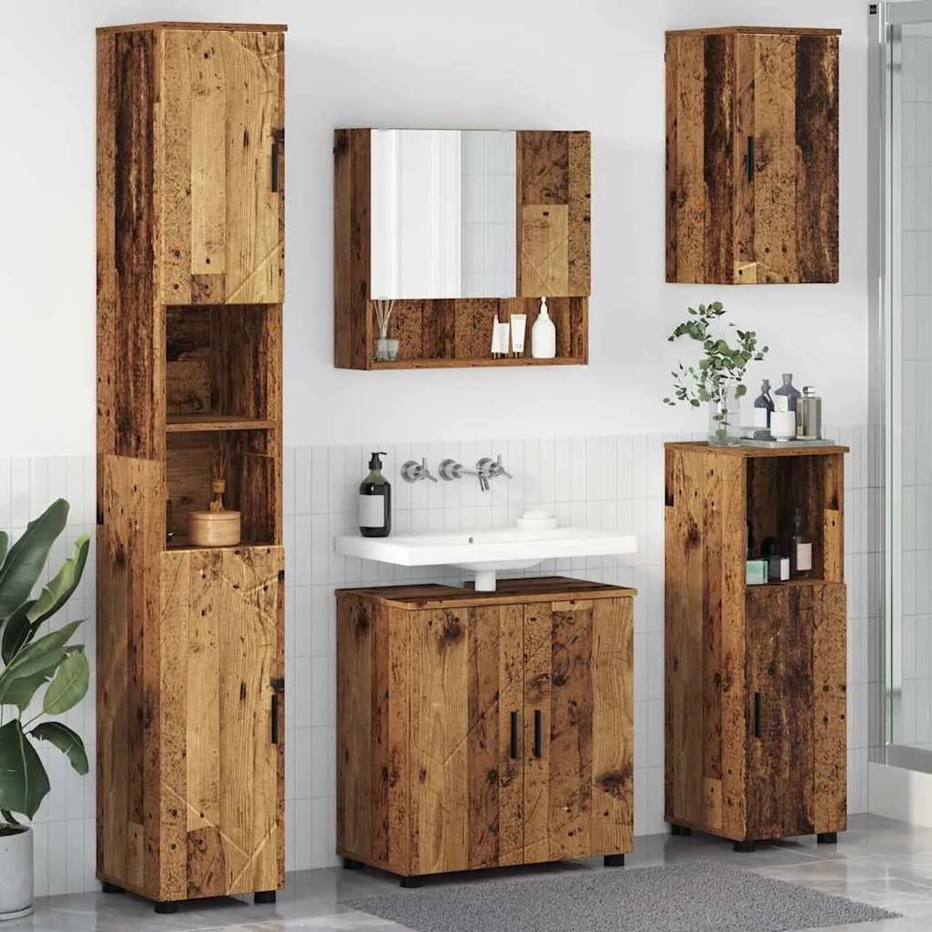 vidaXL Conjunto de Móveis para Banheiro com porta 5 pcs Madeira antiga