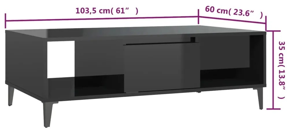 Mesa de centro derivados de madeira preto brilhante