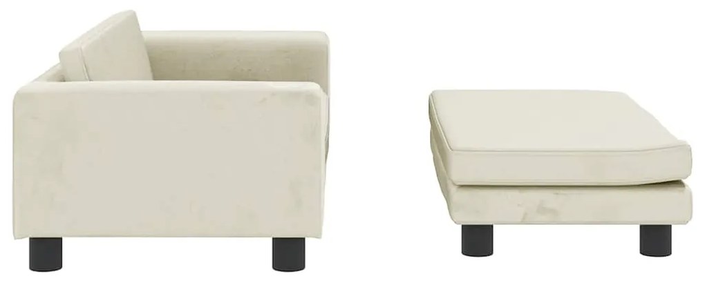 Sofá infantil com apoio de pés 100x50x30 cm veludo cor creme