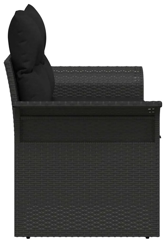 Sofá de Jardim 2 Lugares com Almofadas Preto Polyrattan