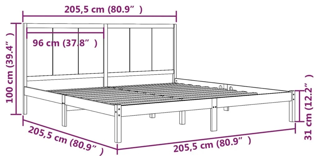 Estrutura de cama 200x200 cm pinho maciço preto