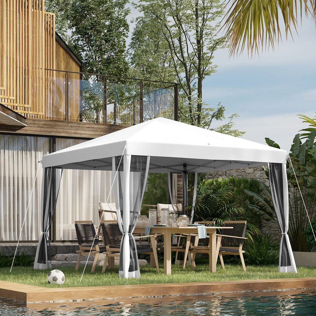 Tenda pop-up Barnum dobrável estilo colonial 3 x 3 m, com 4 redes mosquiteiras + saco de transporte creme