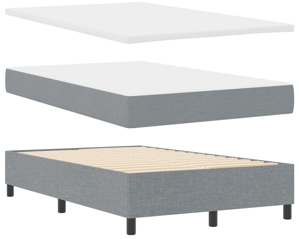Cama Box Spring com Colchão e Banco Cinza Claro 120x190 cm Tecido