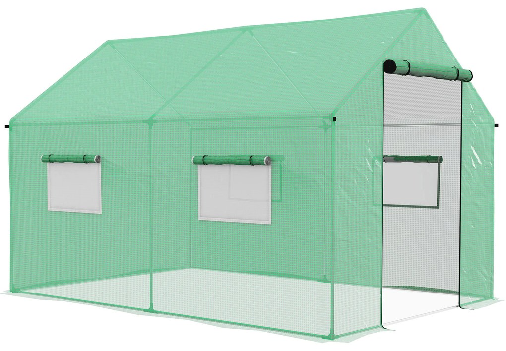Outsunny Estufa tipo Túnel 2x3x2 m Estufa de Exterior com 4 Janelas de Malha e Porta com Fecho de Correr Estufa para Cultivos Anti UV Verde