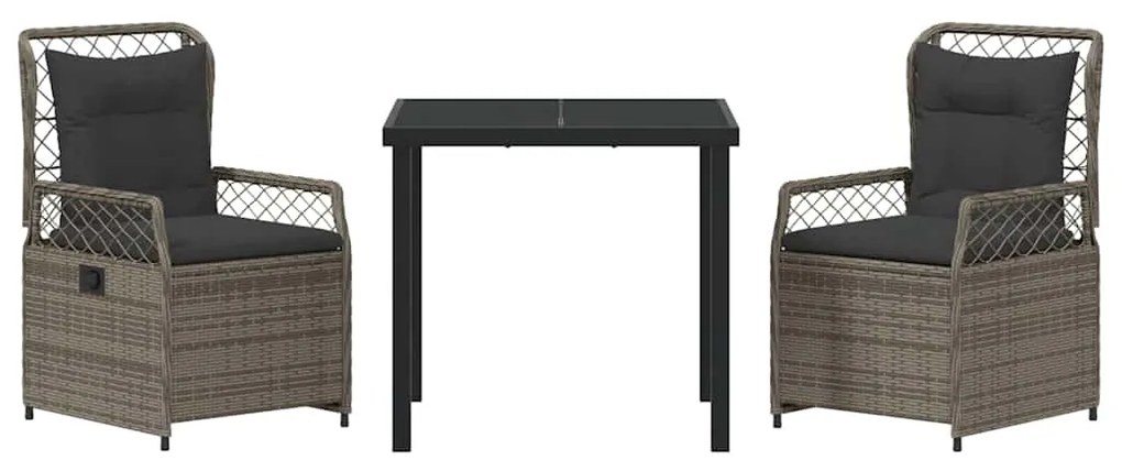 Conjunto de Jantar de Jardim 3 Peças em Rattan Sintético Cinza