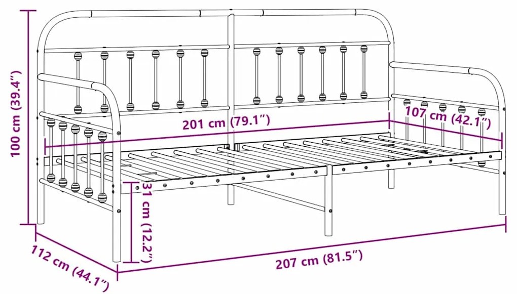 Estrutura de Daybed vidaXL Preta 107x203 cm em Aço