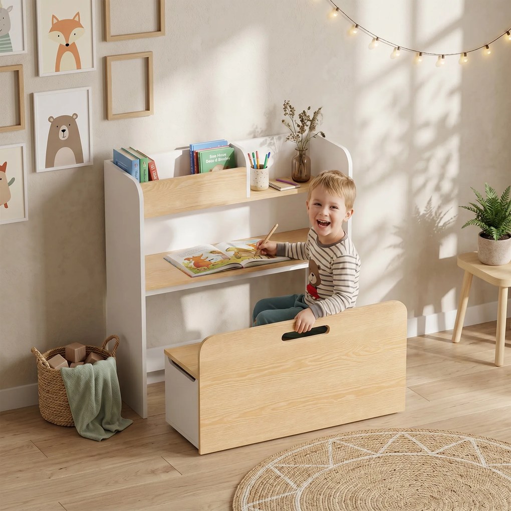 Conjunto de Secretária e Cadeira Infantil, 80 x 29 x 80 cm, Design 5 em 1, Branco