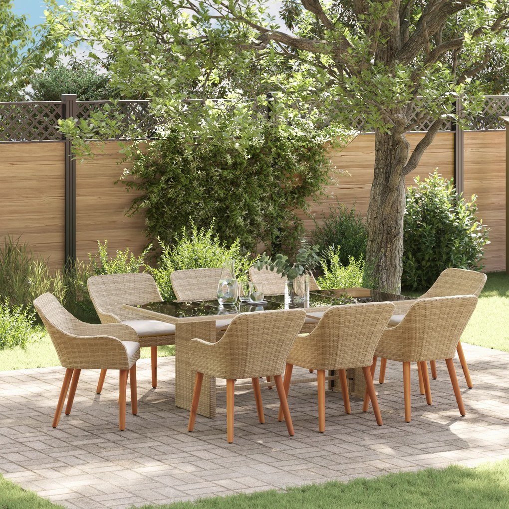 vidaXL Conjunto de Jantar de Jardim de 9 Peças em Rattan Polímero Bege