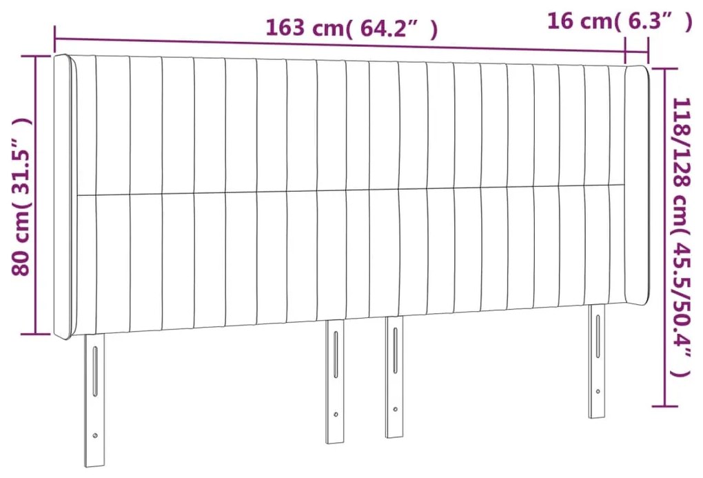 Cabeceira de cama c/ luzes LED tecido 163x16x118/128cm castanho