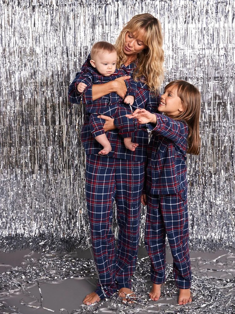 Pijama de Natal em flanela cápsula família, para mulher bordeaux