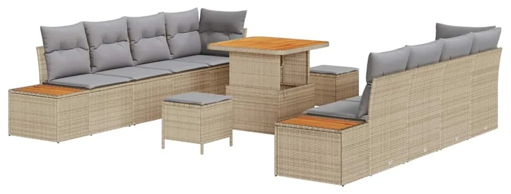 Conjunto de Sofá de Jardim vidaXL de 11 Peças com Almofadas Bege Ratta