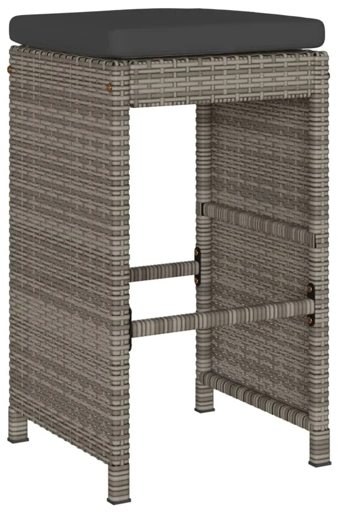 Bancos de bar p/ jardim com almofadões 6 pcs vime PE cinzento