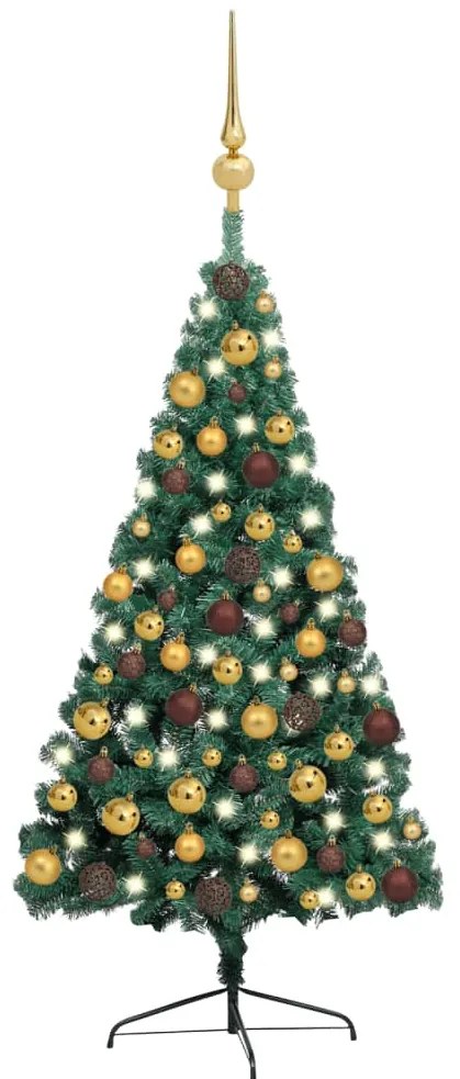 Meia árvore Natal artificial c/ luzes LED e bolas 150 cm verde
