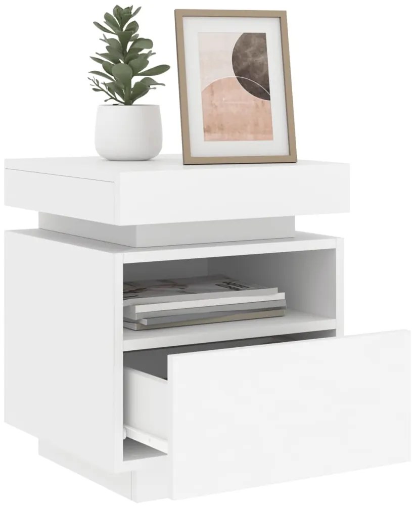 Mesas de cabeceira c/ luzes LED 2 pcs 40x39x48,5 cm branco