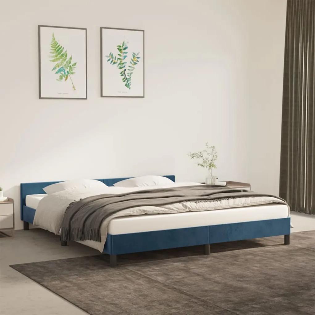 Estrutura de cama c/ cabeceira 160x200 cm veludo azul-escuro