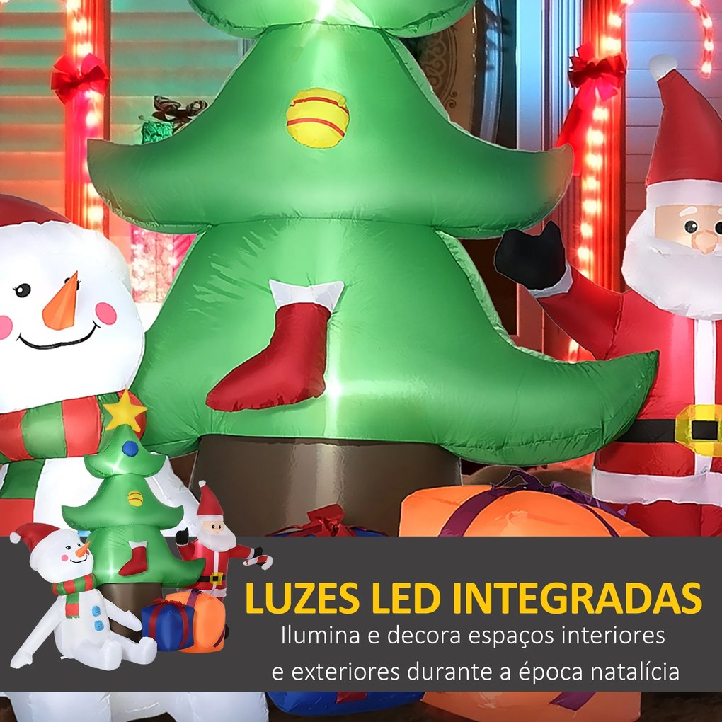 Árvore de Natal Insuflável 190cm com Luzes LED Impermeável IP44 e Inflador Decoração de Natal para Interiores e Exteriores 210x92x190cm Multicor