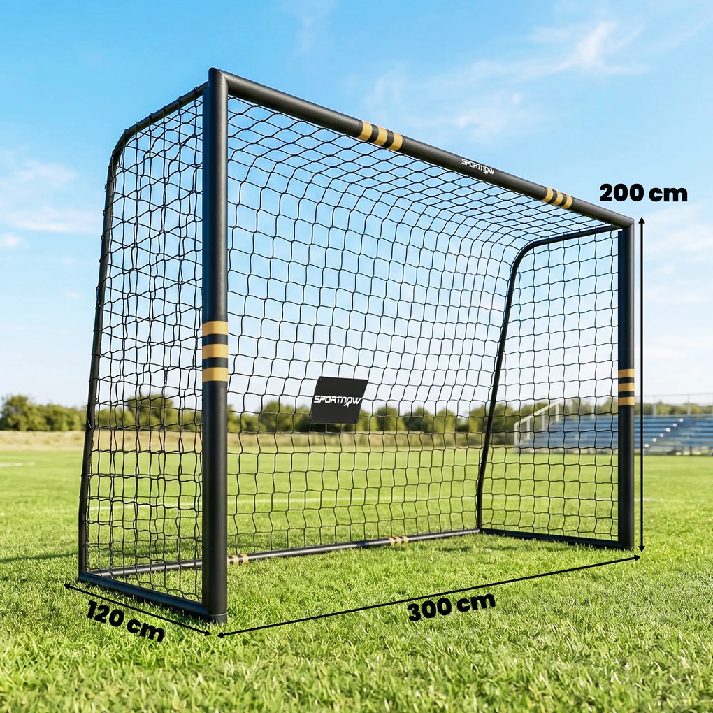 Baliza de Futebol para Jardim 300x120x200 cm com Rede, Estrutura Metálica e Proteção Acolchoada EPE, Preto e Amarelo
