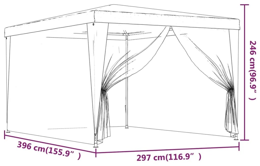 Tenda p/ festas c/ 4 paredes laterais em rede 3x4 m PEAD verde