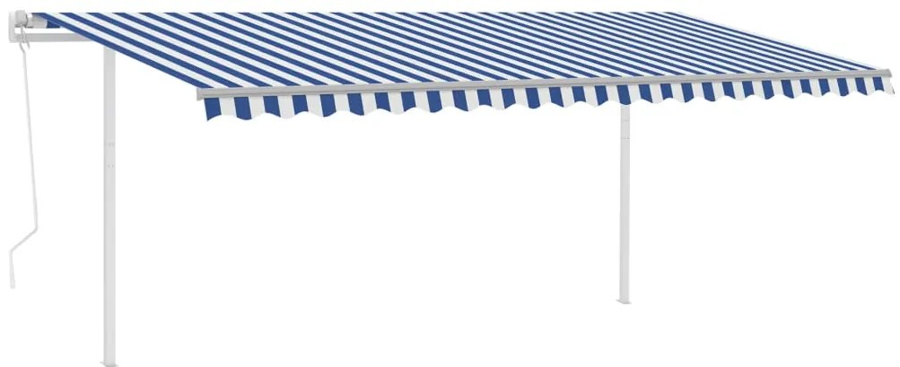 Toldo automático c/ LED e sensor de vento 5x3,5 m azul e branco