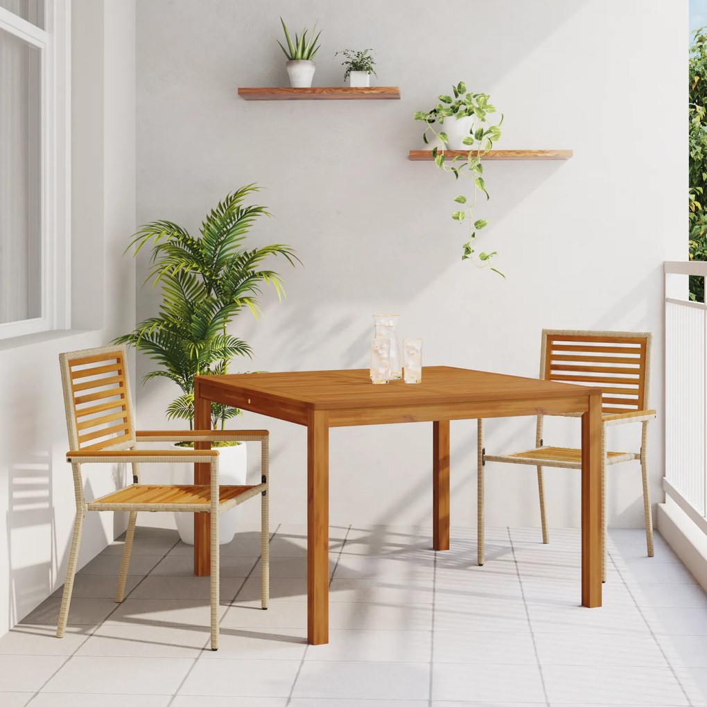 vidaXL Conjunto de Jantar de Jardim de 3 Peças Bege Polipropileno Acácia