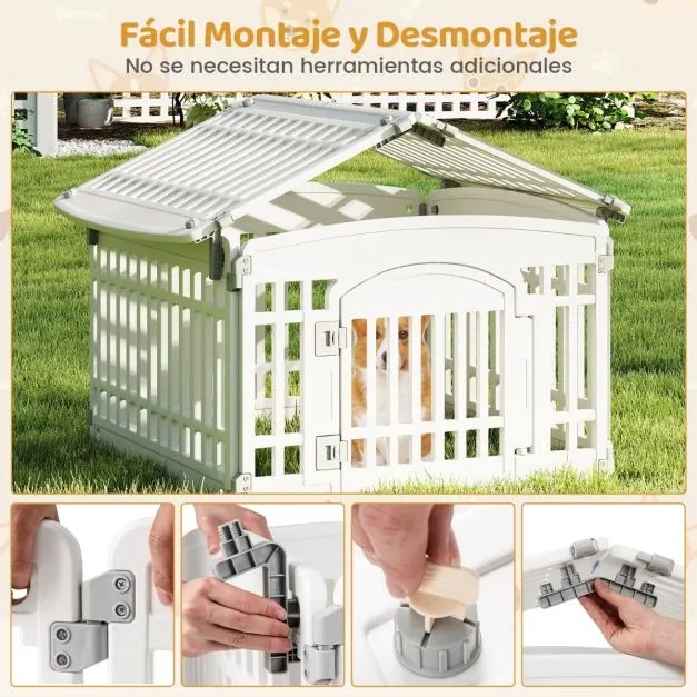 Parque para animais de estimação com 6 painéis e porta com fecho de segurança Ideal para cães pequenos e médios Interior e exterior Branco