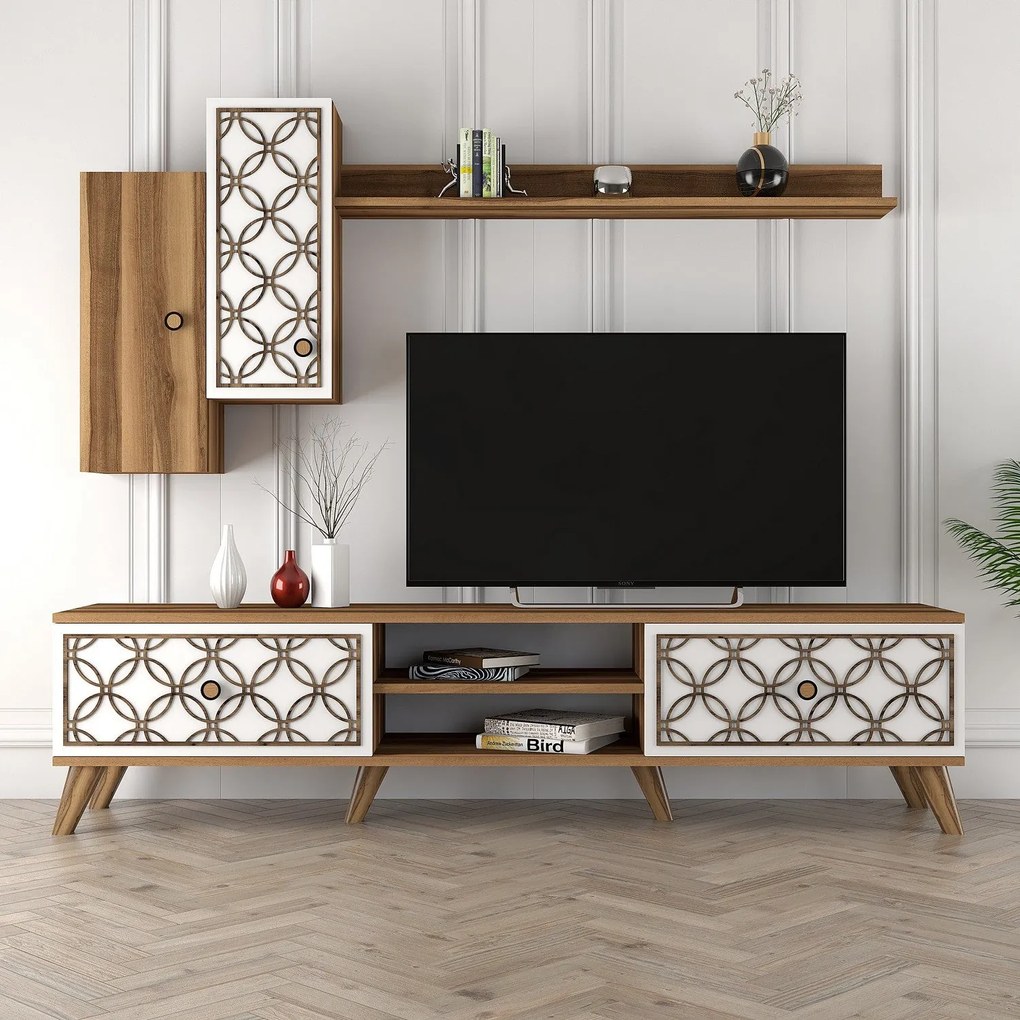Móvel de TV ClassS – Nogueira e Branco – 180 cm x 44 cm x 35 cm